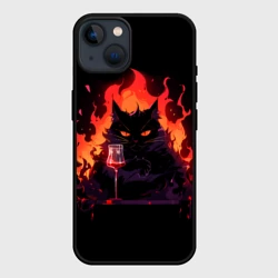 Чехол для iPhone 14 Кот Бегемот с вином