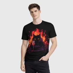 Мужская футболка 3D Кот Бегемот с вином - фото 2