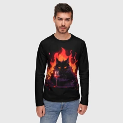 Мужской лонгслив 3D Кот Бегемот с вином - фото 2