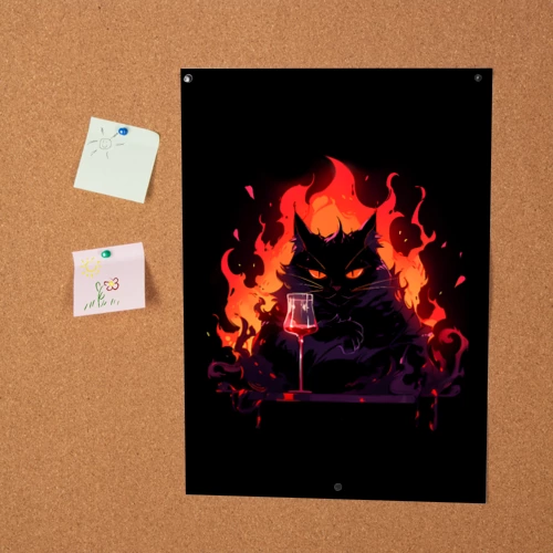 Постер Кот Бегемот с вином - фото 2