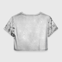 Топик (короткая футболка или блузка, не доходящая до середины живота) с принтом Лил Пип на сером фоне для женщины, вид сзади №1. Цвет основы: белый