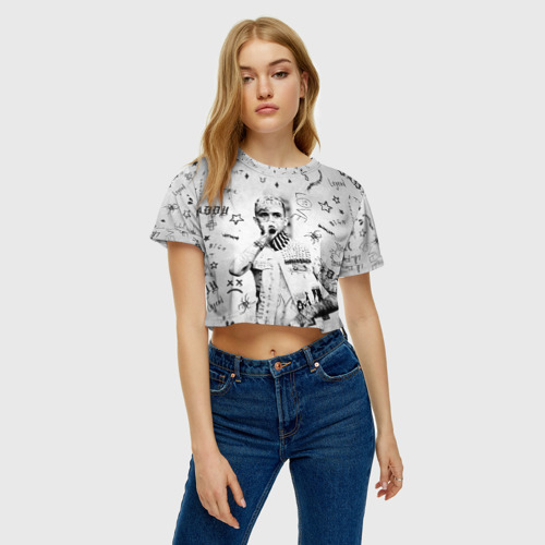 Женская футболка Crop-top 3D Лил Пип на сером фоне, цвет 3D печать - фото 4