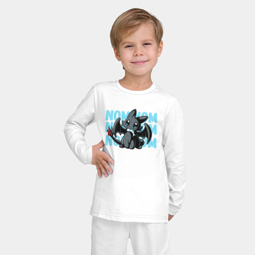 Детская пижама с лонгсливом хлопок Ном ном ном Беззубик, цвет белый - фото 3