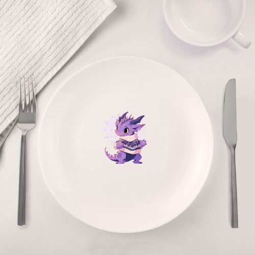Набор: тарелка + кружка Фиолетовый дракон в свитере - фото 4