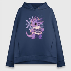 Женское худи Oversize хлопок Фиолетовый дракон в свитере