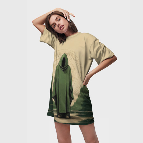 Платье-футболка 3D Незнакомец в зелёном балахоне , цвет 3D печать - фото 3