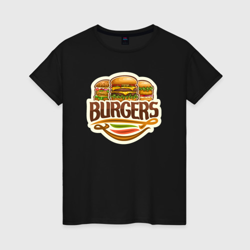 Женская футболка хлопок с принтом Бургеры, вид спереди #2