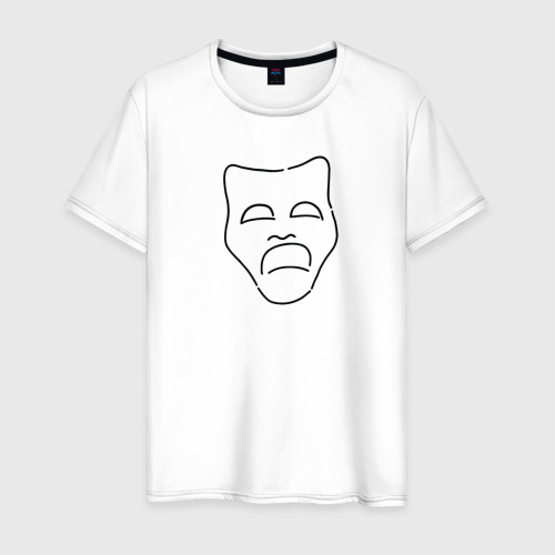 Мужская футболка из хлопка с принтом Театральная маска Грусти, вид спереди №1