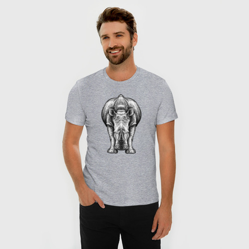 Мужская футболка хлопок Slim Носорог стоит анфас, цвет меланж - фото 3