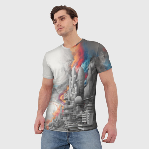 Мужская футболка 3D Футуристичный городской пейзаж , цвет 3D печать - фото 3