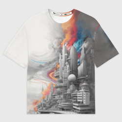 Женская футболка oversize 3D Футуристичный городской пейзаж 
