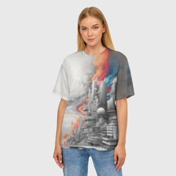 Женская футболка oversize 3D Футуристичный городской пейзаж  - фото 2