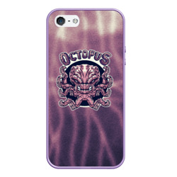 Чехол для iPhone 5/5S матовый Злобный осьминог на фиолетовом фоне
