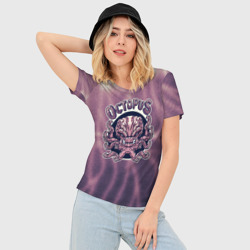 Женская футболка 3D Slim Злобный осьминог на фиолетовом фоне - фото 2