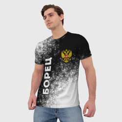 Мужская футболка 3D Борец из России и герб РФ вертикально - фото 2