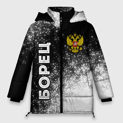 Женская зимняя куртка Oversize Борец из России и герб РФ вертикально, цвет черный
