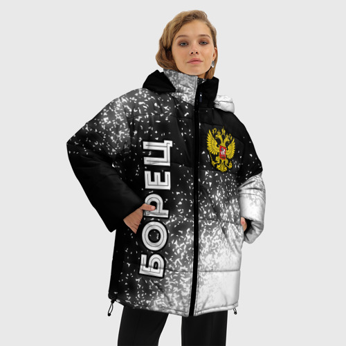 Женская зимняя куртка Oversize Борец из России и герб РФ вертикально, цвет черный - фото 3