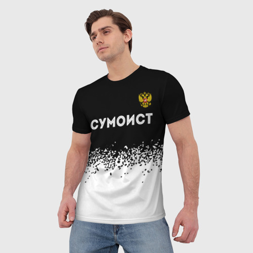 Мужская футболка 3D Сумоист из России и герб РФ посередине, цвет 3D печать - фото 3