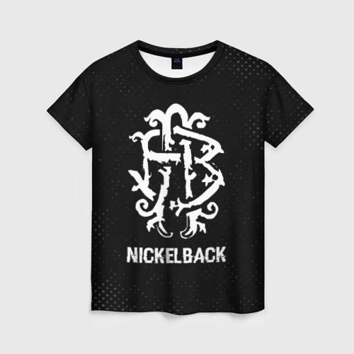 Женская футболка 3D с принтом Nickelback glitch на темном фоне, вид спереди #2