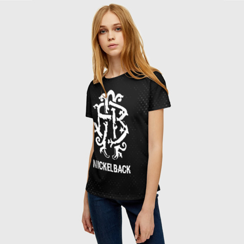 Женская футболка 3D с принтом Nickelback glitch на темном фоне, фото на моделе #1