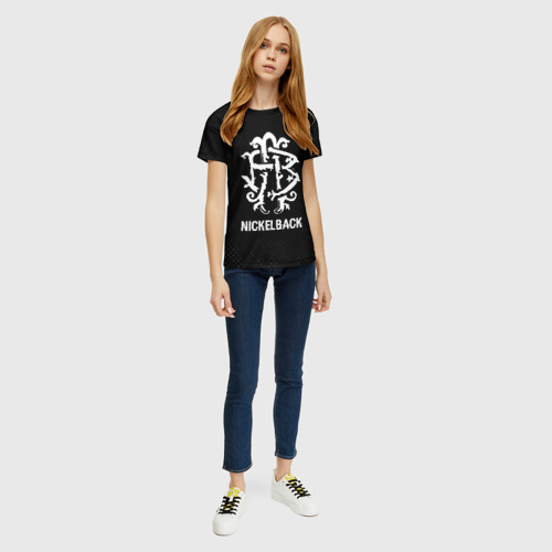Женская футболка 3D с принтом Nickelback glitch на темном фоне, вид сбоку #3