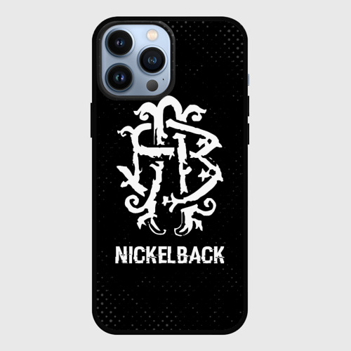 Чехол для iPhone 13 Pro Max с принтом Nickelback glitch на темном фоне, вид спереди #2