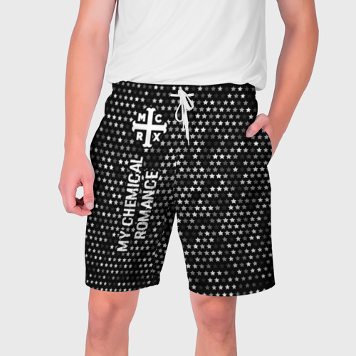 Мужские шорты 3D My Chemical Romance glitch на темном фоне по-вертикали, цвет 3D печать