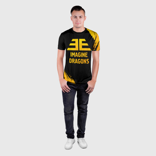Мужская футболка 3D Slim с принтом Imagine Dragons - gold gradient, вид сбоку #3