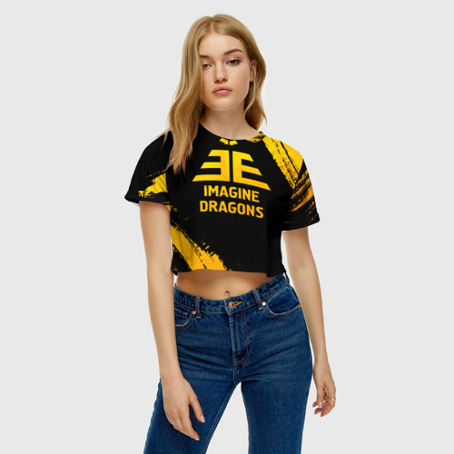 Женская футболка Crop-top 3D Imagine Dragons - gold gradient, цвет 3D печать - фото 4