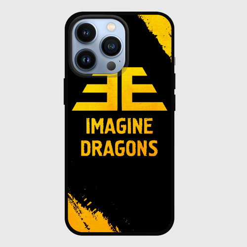Чехол для iPhone 13 Pro с принтом Imagine Dragons - gold gradient, вид спереди #2