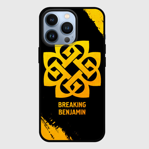 Чехол для iPhone 13 Pro с принтом Breaking Benjamin - gold gradient, вид спереди #2