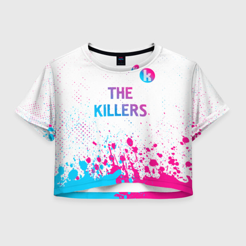 Женская футболка Crop-top 3D The Killers neon gradient style посередине, цвет 3D печать