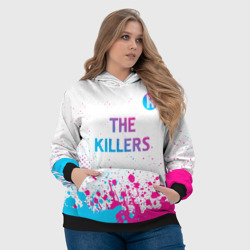 Толстовка с принтом The Killers neon gradient style посередине для женщины, вид на модели спереди №4. Цвет основы: черный