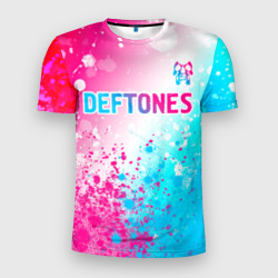 Мужская футболка 3D Slim Deftones neon gradient style посередине