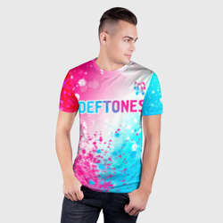 Мужская футболка 3D Slim Deftones neon gradient style посередине - фото 2