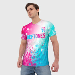 Мужская футболка 3D Deftones neon gradient style посередине - фото 2