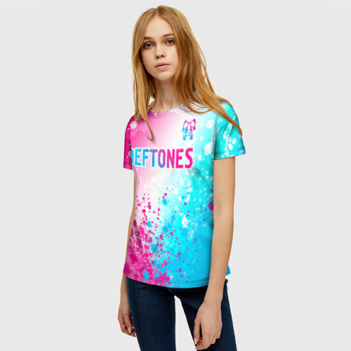 Женская футболка 3D Deftones neon gradient style посередине, цвет 3D печать - фото 3