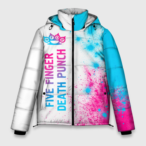 Мужская зимняя куртка 3D Five Finger Death Punch neon gradient style по-вертикали, цвет черный