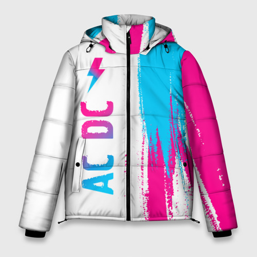 Мужская зимняя куртка 3D AC DC neon gradient style по-вертикали, цвет черный