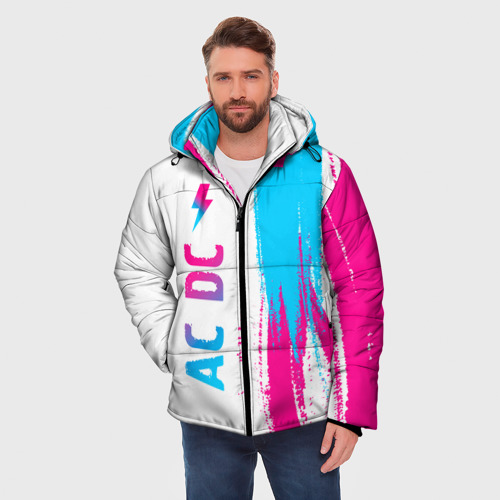 Мужская зимняя куртка 3D AC DC neon gradient style по-вертикали, цвет черный - фото 3