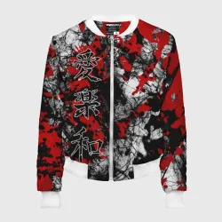 Женский бомбер 3D Японский стиль иероглифы 