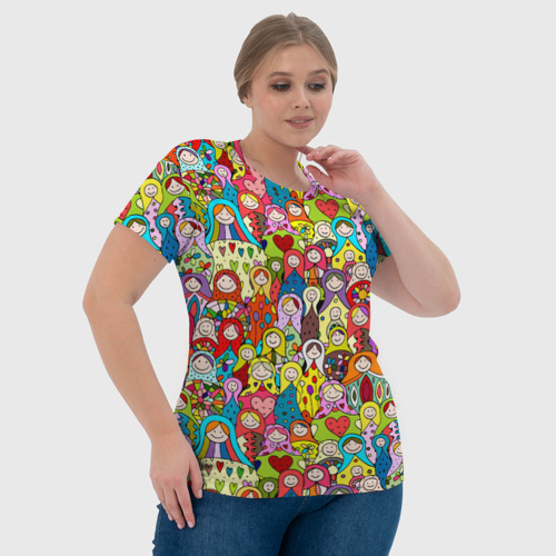 Женская футболка 3D с принтом Веселые русские матрешки, фото #4