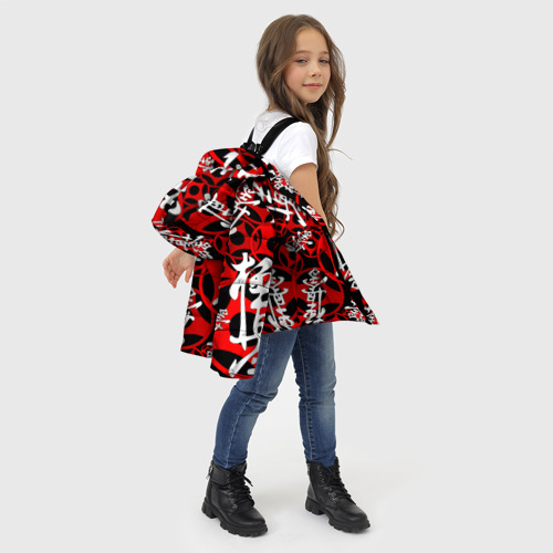 Зимняя куртка для девочек 3D Карате киокушинкай лого паттерн, цвет черный - фото 6