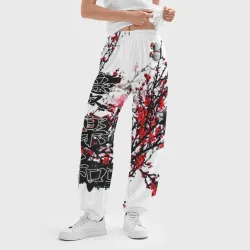 Женские джоггеры оверсайз 3D Японский стиль иероглифы  - фото 2