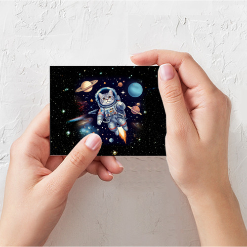 Поздравительная открытка Крутой котик в открытом космосе - нейросеть, цвет белый - фото 3