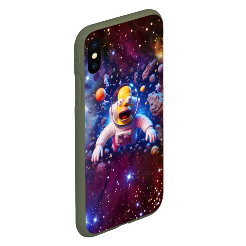 Чехол для iPhone XS Max матовый Homer Simpson in space - ai art, цвет темно-зеленый - фото 3