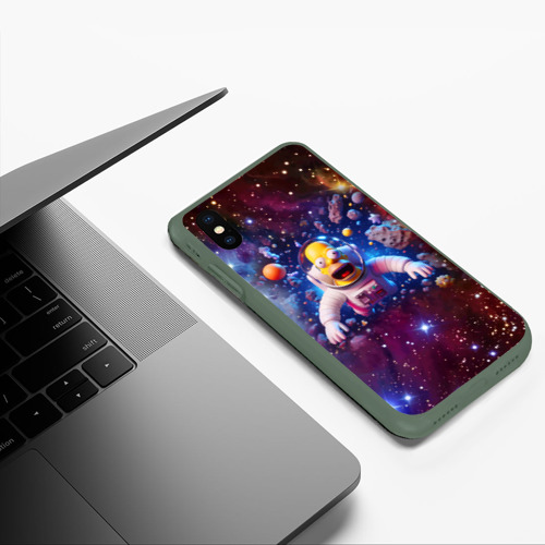 Чехол для iPhone XS Max матовый Homer Simpson in space - ai art, цвет темно-зеленый - фото 5