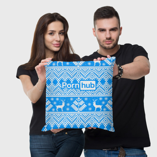 Подушка 3D Порнхаб - новогодний синий паттерн - фото 3