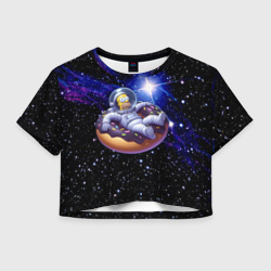 Женская футболка Crop-top 3D Космонавт Гомер Симпсон на пончике - нейросеть
