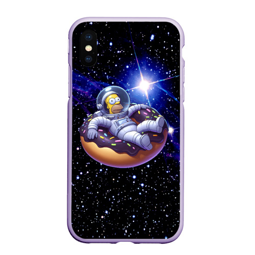 Чехол для iPhone XS Max матовый Космонавт Гомер Симпсон на пончике - нейросеть, цвет светло-сиреневый